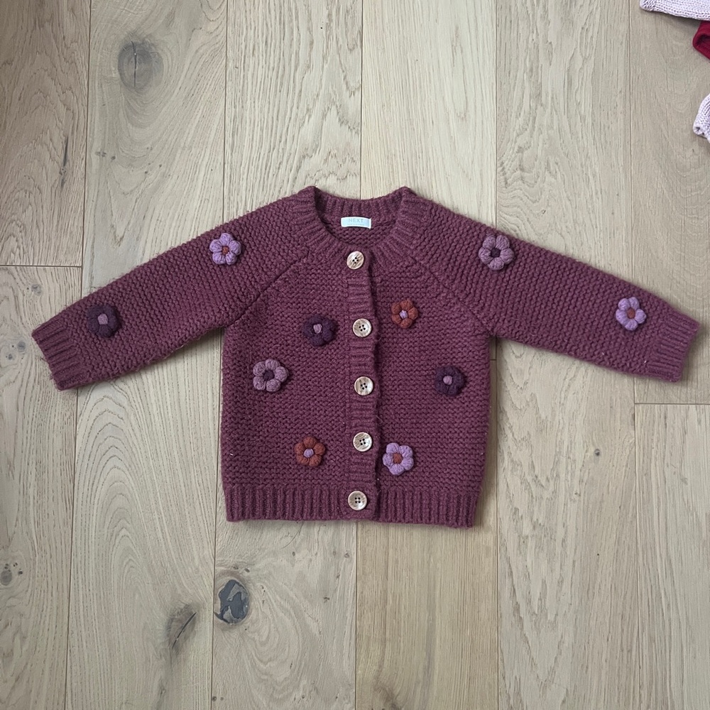 NEXT Mauve Knit Cardigan with Floral Appliqués